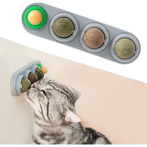 Lot de 4 jouets muraux comestibles à herbe à chat, jouets à lécher et mâcher sains et sûrs pour le nettoyage dentaire pour chat (1/5)