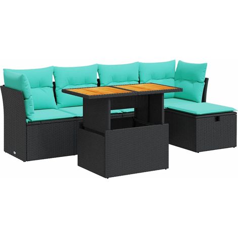 Set sofás jardín y cojines 6 pzas ratán sintético acacia negro vidaXL (1/5)