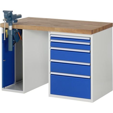 Établi Rau modèle 7511 avec 5 tiroirs et armoire LxPxH 1250x900x840mm (1/5)