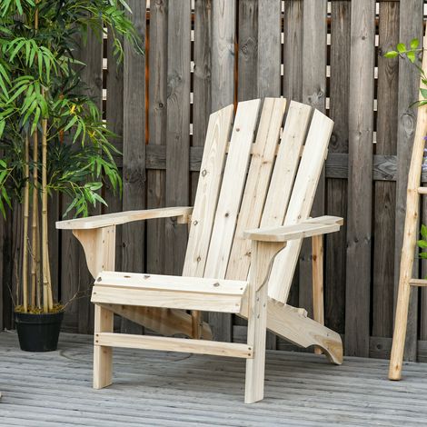 Silla Adirondack Outsunny, silla de jardín, silla de jardín para exteriores, dimensiones: 78 cm de largo x 89 cm de ancho x 88 cm de alto, madera maciza de abeto natural, para jardín, terraza y balcón