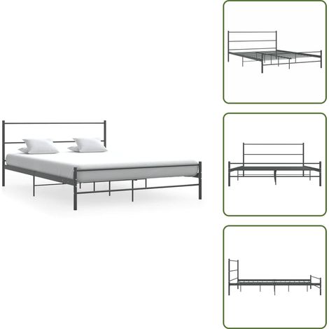 Cadre de lit sans matelas gris métal 140x200 cm - Cadre De Lit - Lit Metal - Lit Double - Literie - Chambre A Coucher (1/5)