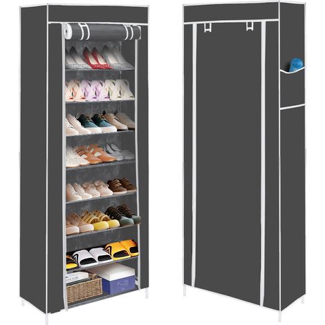 Holdfiturn 10 Tier Shoes Rack with Dustproof Cover 160  58  28cm Dustproof Shoes Cabinet Storage Organiser Holds 27 Pairs Shoe Rack Stand for Hallway Living Room Grey