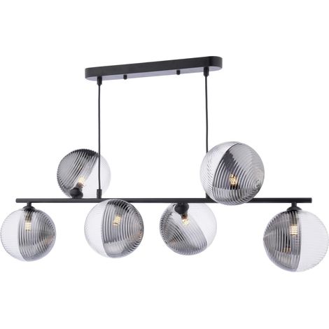 Dar Spiral Suspension à 6 lumières en spirale, noir mat, avec verre côtelé fumé/transparent (1/2)