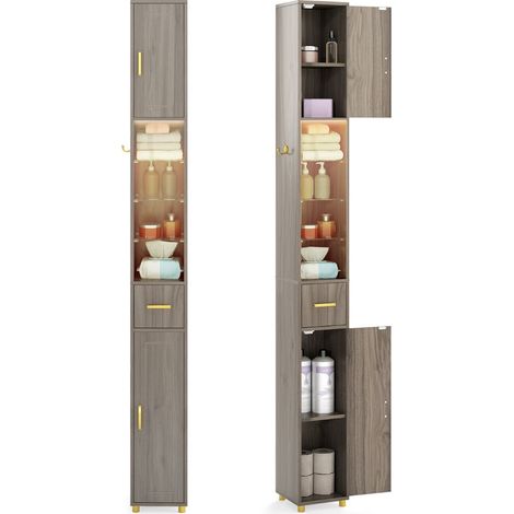 Mueble de almacenamiento estrecho de 20 x 20 x 181 cm con estantes ajustables y tira de luz tricolor en MDF gris 200017416 (1/2)