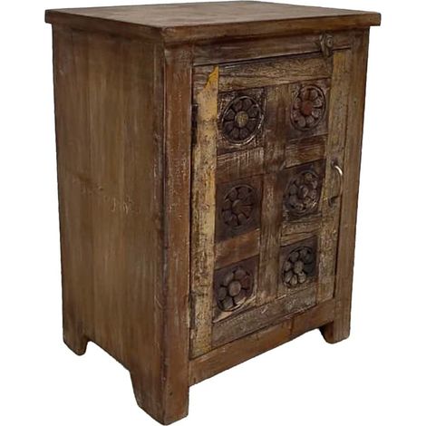 Mesita de noche de madera acabado artesanal marrón 49x36x71 cm (1/5)