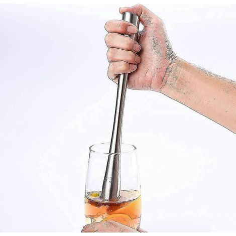 Pilon à cocktail allongé en acier inoxydable, outil de barman professionnel.