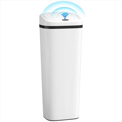 Poubelle automatique 50L en acier inoxydable blanc, capteur sans contact, 33x25x84 cm (1/5)
