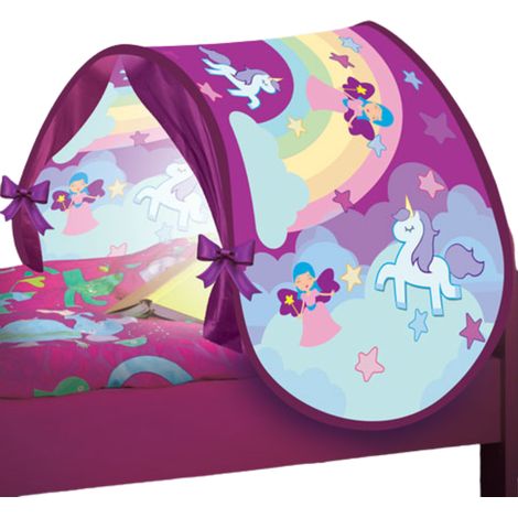 Tipi enfant rose conte de fées – Dimensions 200 x 70 cm – Lampe intégrée – Sac de rangement pratique – Poche intérieure pour livres