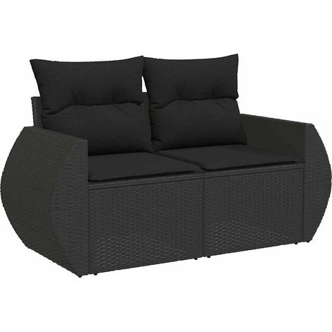 Maison Exclusive - Divano da Giardino con Cuscini a 2 Posti Nero in Polyrattan