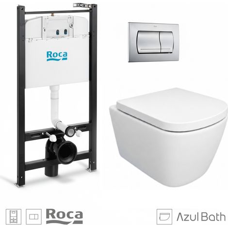 Pack WC Bastidor empotrado ROCA Active cisterna y pulsador cromo mate con inodoro suspendido Tornado Link blanco de AzulBath (1/5)