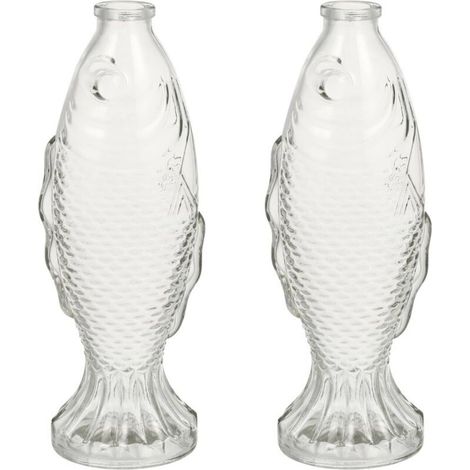 Carafe Poisson Verre, Lot de 2 Bocal Poisson Rouge Vase pour Fleurs Vase en Verre Clair Transparent, en Haut Moderne, Décor, Moderne pour Maison, Bureau, Salon, Pièces Centrales (1/5)