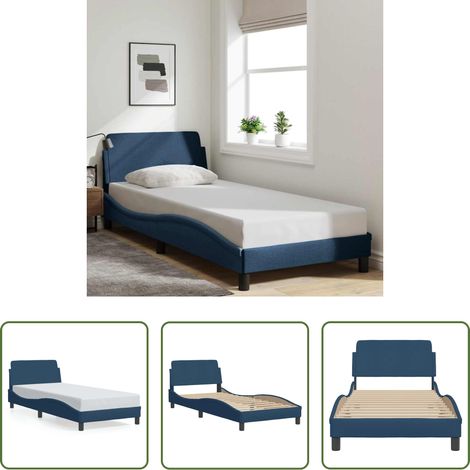 Kopfteil - Bettgestell mit Kopfteil "Dover" Blau 90x200 cm Stoff (1/5)