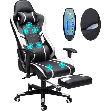 Chaise de bureau, design ergonomique, hauteur réglable, Noir Blanc (1/2)