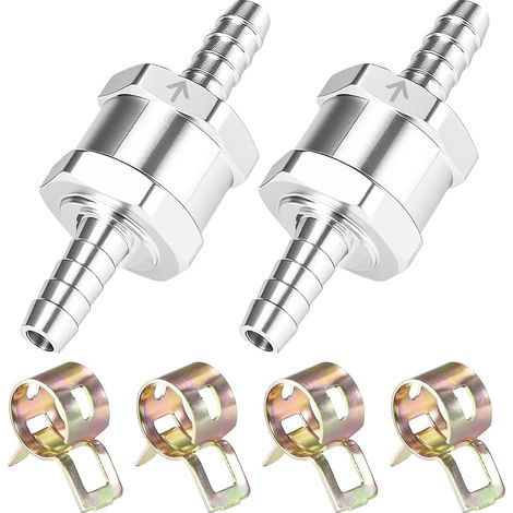 2 Pièces Clapet Anti Retour En Aluminium De Carburant 6 mm, 4 Pinces, Pour Huile Chromée Et Eau Essence Voiture Bateau Moto, Carburateur Systèmes Basse Pression Tuyau De Carburant (1/5)