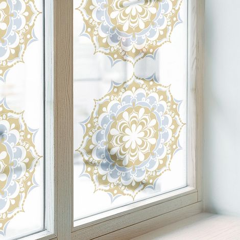 Sichtschutzfolie 50x100 cm Dekorativ Folie für Schlafzimmer Milchglas Selbstklebend Sichtschutz Fenster Dekorfolie Blickdicht PVC Boho-Mandalas