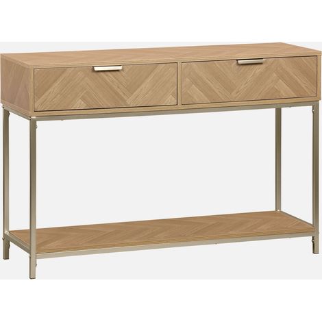 Consola de madera con efecto espiga y 2 cajones, 110cm