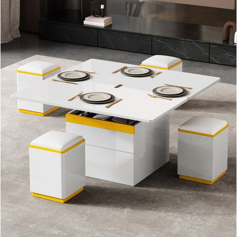 Tavolino elevabile 100x50x43 cm in MDF bianco e giallo con contenitore FloraGrace (1/5)