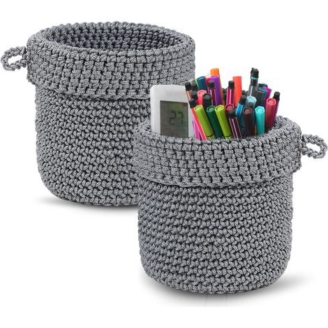 Panier mural suspendu en 2 pièces, panier de rangement en corde de coton avec poignée, panier suspendu tissé à la main pour plantes, organisateur pour plantes, cuisine, salle de bain, décoration intér