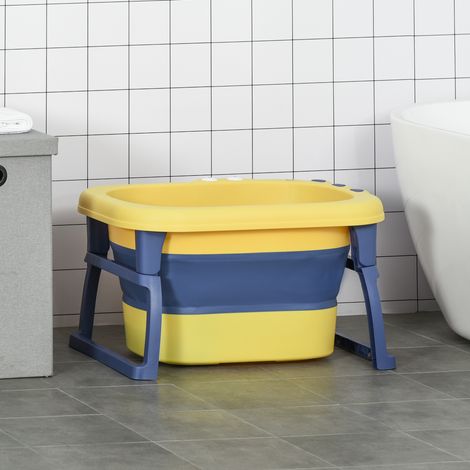 Baignoire Pliante Bébé Portable Enfants Pieds Antidérapants Article Enfant Jaune Bleu 75,3x55,4x43cm (1/4)