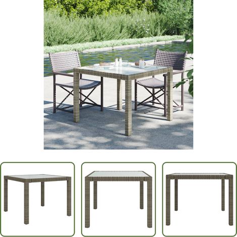 Table de jardin en acier - Table de jardin 90x90x75 cm Verre trempé et résine tressée Gris (1/5)