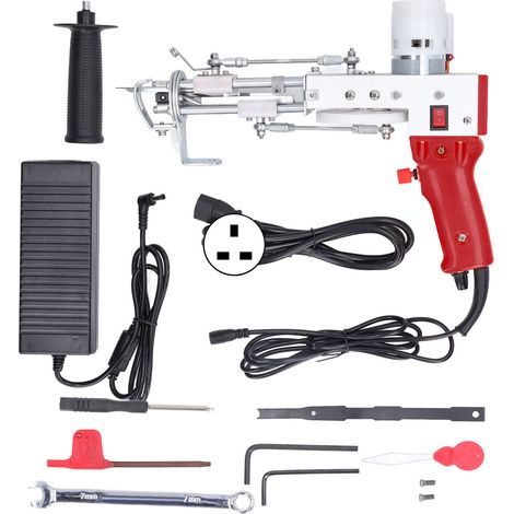 Pistolet à touffeter électrique rouge pour tapis DIY, outil de tissage manuel en métal avec système de protection pour débutants, 100-240V prise UK (1/5)