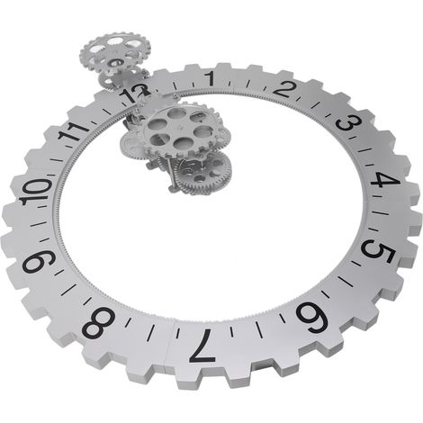 3D-Uhr mit beweglichem Zahnrad, Retro, groe hngende Zahnraduhr, rotierendes mechanisches Stundenrad, Wandkunst, dekorative Uhr, Silber