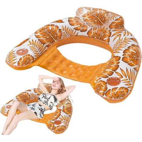 Chaise Flottante Gonflable avec Porte-Gobelet – Transat Détente pour Piscine, Plage et Lac – Accessoire de Fête Adulte-jaune (1/5)