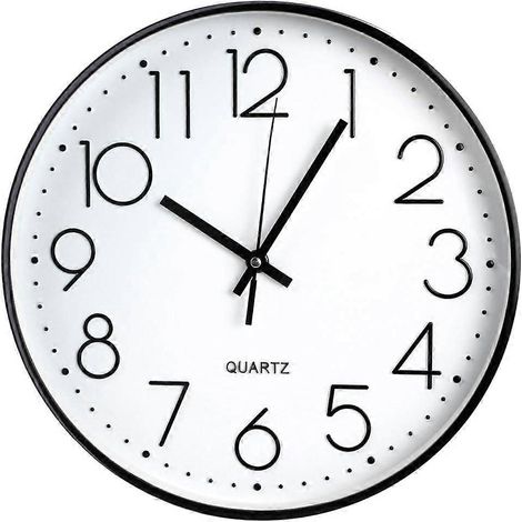 Horloge murale, horloge décorative à quartz silencieuse de 30 cm (12 pouces), horloge ronde moderne à grands chiffres (noire) (1/4)