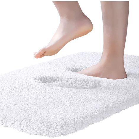 Tapis de Bain Extra Epais Tapis Salle de Bain Antidérapant Tapis Sortie de Douche Très Absorbant Tapis de Sol Salle de Bain Ultra Doux en Microfibre Lavable en Machine 60 x 90cm,Blanc (1/5)