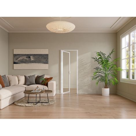 Bloc porte réversible en aluminium et verre trempé - H204 x L83 cm - Blanc - LOXTON (1/4)