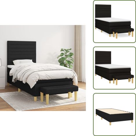 Sommier à lattes de lit et matelas Noir 80x200 cm Tissu - Lit Double - Lit Plateforme - Matelas Ressorts Ensachés - Têtière Ajustable - Banc Rangement (1/5)