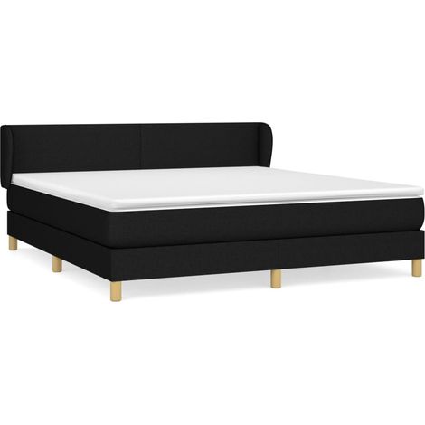 Lit double  Lit adulte  Sommier à lattes de lit avec matelas Noir 180x200 cm Tissu