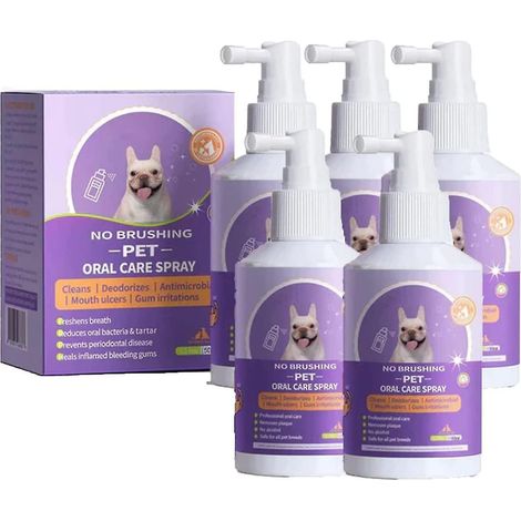 Spray buccal chien chat soin dentaire anti-mauvaise haleine, rafraîchisseur d'haleine pour animaux, nettoyant buccal doux. (1/5)