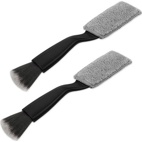 Set of 2 Double-Headed Brushes, 2-in-1 Dust Brush for Car Interior and Exterior, Anti-Scratch, Automatic Cleaning Tool with Soft Bristles for Air Vents (Black) (1/5)