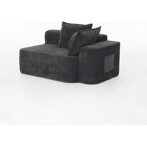 Sofá rinconero modular en L de chenilla negra 262 cm con chaise longue, sin montaje (1/5)
