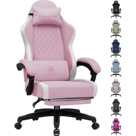 Chaise Gaming Ergonomique, Chaise de Bureau en Tissu Respirant, Grande et Haute, pivotante, avec Repose-Pieds, Soutien Lombaire réglable et appuie-tête, Rose (1/5)