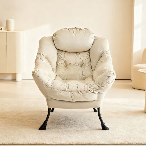 Fauteuil avec tabouret inclinable beige à accoudoirs,sac latéral et repose-pieds,fauteuil lounge pour salon,chambre,bureau. (1/5)