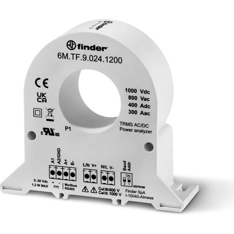 Analyseur réseau monophasé TRMS AC DC 300A-800VAC 400A-1000VDC Modbus RS485 FINDER 6MTF90241200PAS