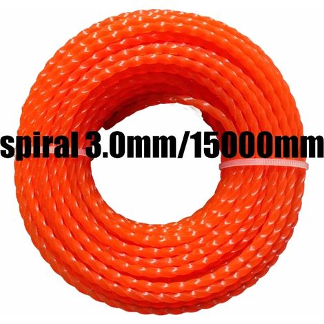 Corde de coupe en nylon spiralée (3 mm, 15 m) pour débroussailleuse et tondeuse à gazon. (1/4)