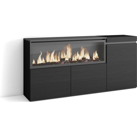 Skraut Home - Sideboard, Highboard, Kommode, Komodenschrank, 160, 3 Türen, Elektrokamin XXL, Moderner Stil, Schwarz (1/5)