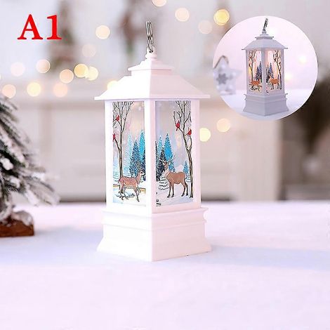 Lanterne de Noël 2021 avec lumières clignotantes, décoration de Noël (Père Noël, renne, bonhomme de neige) pour la maison et les fêtes. Ornement décoratif pour l'année.
