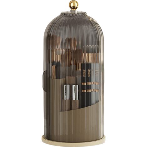 Organizador De Brochas De Maquillaje Con Tapa - Base Giratoria 360° - Acrylico Transparente - Para Escritorio Y Lavabo - 1 Unidad (1/5)