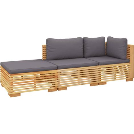 Salon de jardin 3 pcs avec coussins Bois de teck solide vidaXL (1/5)