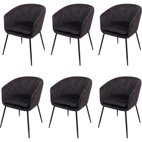 6er-Set Esszimmerstuhl HHG-074, Küchenstuhl Polsterstuhl Stuhl, Stoff/Textil (340g/m²) Metall dunkelgrau (1/5)