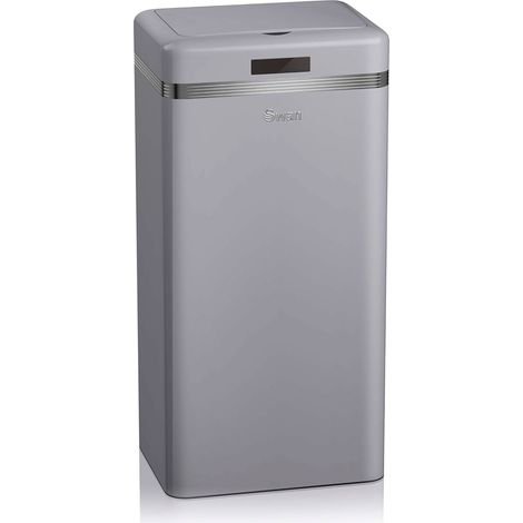 SWAN SWKA4500GRNEU Cubo Basura Cocina Sensor de Apertura Automática, Metálico, Capacidad 45 Litros, Diseño Vintage  Gris