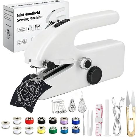 Mini machine à coudre manuelle électrique, 2 modes, rechargeable, portable, avec accessoires de couture, mini machine à coudre rapide pour débutants et réparations rapides, vêtements, voyages (1/5)