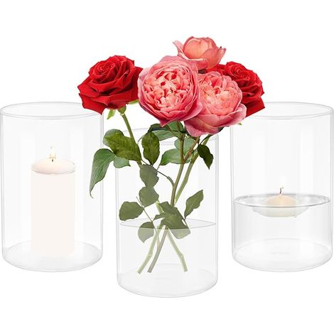 Vase en verre cylindrique de 15 cm de haut, Ø 10 cm Vases fleurs transparent, table pour bougies à planter, flottantes, verdure (1/5)