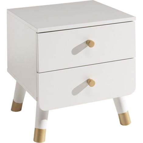 Table de Chevet Enfant 2 Tiroirs "Billy" 43cm Blanc (1/2)