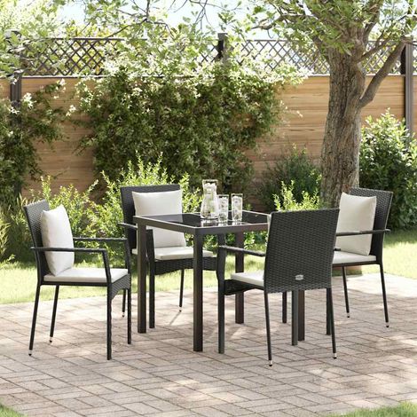 Garten Essgruppe mit Kissen 5 pcs Schwarz Poly-Rattan (1/5)