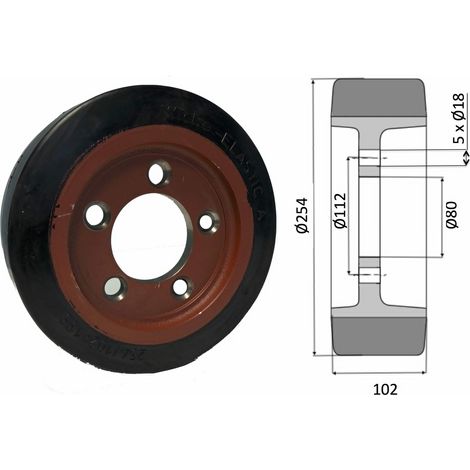 Roue motrice 254 x 102 - 5 trous CAOUTCHOUC NOIR ( Still 425696 )